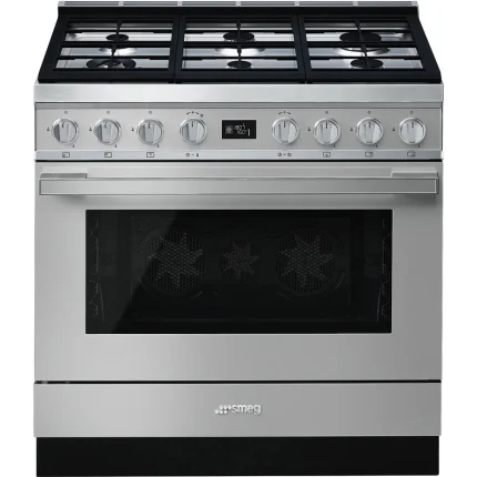 Cuisinière à Gaz 90 cm 6 Feux Gris INOX CPF9GPX - SMEG